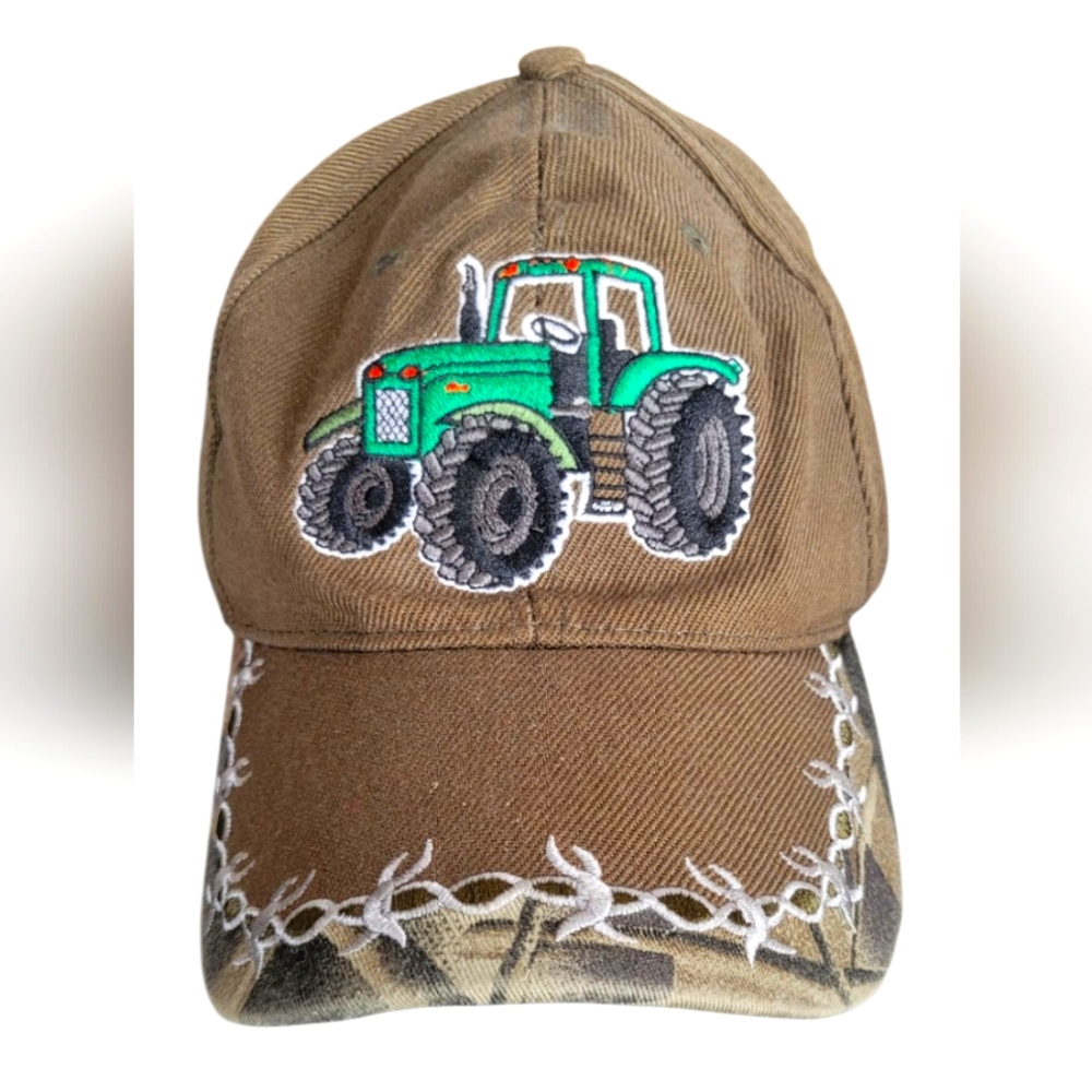 Kids Tractor Embroidered Brown Cap